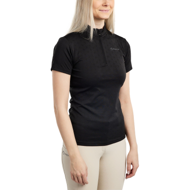 Polo de treino Montar MoCilia refinado de mangas curtas Jacquard feminino Preto