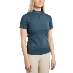 Polo de treino Montar MoCilia refinado de mangas curtas Jacquard feminino Ardósia escura Cinzento