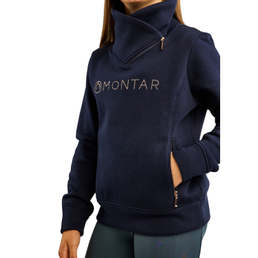 Sweatshirt Montar MoNaja Júnior fecho lateral cristais rose gold Marinho Azul-marinho