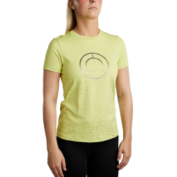 T-shirt de manga curta Montar MoSille logotipo impresso gun metal mulher