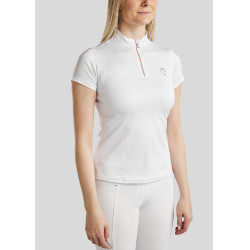 Polo de Equitação Everly Mon Tech feminino de mangas curtas rosa dourado Polo de Equitação Everly Mon Tech feminino de mangas curtas rosa dourado