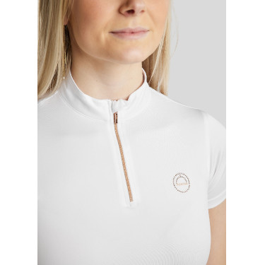 Polo de Equitação Everly Mon Tech feminino de mangas curtas rosa dourado Polo de Equitação Everly Mon Tech feminino de mangas curtas rosa dourado
