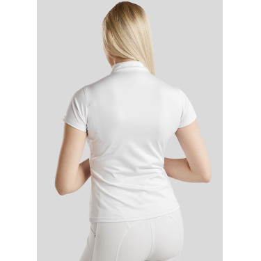 Polo de Equitação Everly Mon Tech feminino de mangas curtas rosa dourado Polo de Equitação Everly Mon Tech feminino de mangas curtas rosa dourado