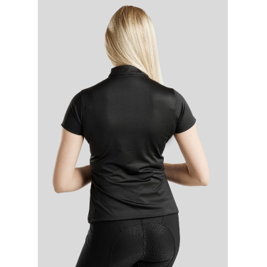 Polo de Equitação Everly Mon Tech feminino de mangas curtas rosa dourado Preto
