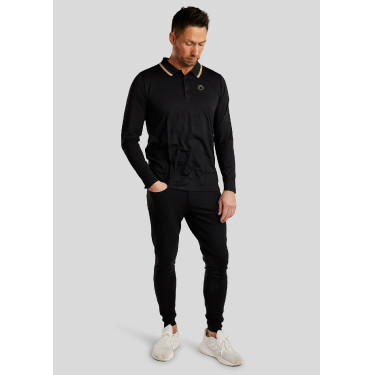 Polo de montar MoDrake masculino com gola contrastante e mangas compridas Polo de montar MoDrake masculino com gola contrastante e mangas compridas