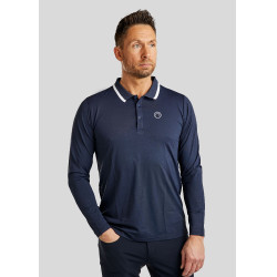 Polo de montar MoDrake masculino com gola contrastante e mangas compridas Marinho escuro Azul