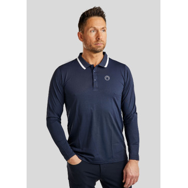 Polo de montar MoDrake masculino com gola contrastante e mangas compridas Marinho escuro Azul