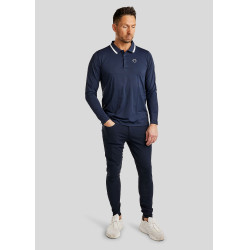 Polo de montar MoDrake masculino com gola contrastante e mangas compridas Marinho escuro Azul