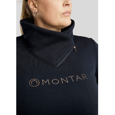 Suéter Montar Naja com zíper no pescoço cristal rose gold Curve feminino Marinho Azul-marinho