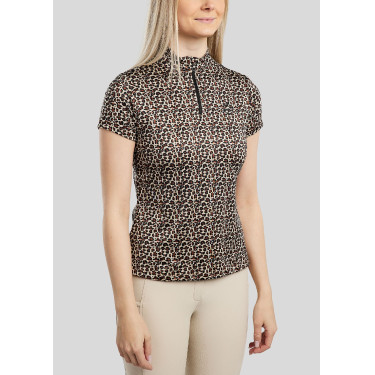 Camiseta de treino Montar de mangas curtas MoLeonora estampada com estampa de leopardo feminina Camiseta de treino Montar de mangas curtas MoLeonora estampada com estampa de leopardo feminina