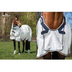 Capa anti-moscas Horseware Rambo Optimo Supreme Summer Sheet Plus CarreauxMarine / gris orage / argent Motivos