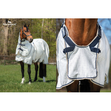 Capa anti-moscas Horseware Rambo Optimo Supreme Summer Sheet Plus CarreauxMarine / gris orage / argent Capa anti-moscas Horseware Rambo Optimo Supreme Summer Sheet Plus CarreauxMarine / gris orage / argent