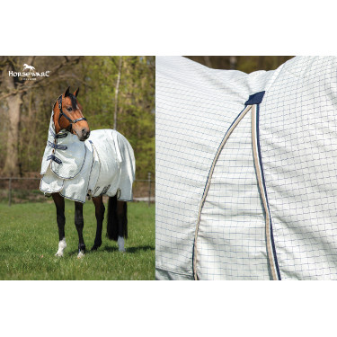 Capa anti-moscas Horseware Rambo Optimo Supreme Summer Sheet Plus CarreauxMarine / gris orage / argent Capa anti-moscas Horseware Rambo Optimo Supreme Summer Sheet Plus CarreauxMarine / gris orage / argent