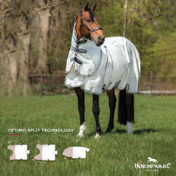 Capa anti-moscas Horseware Rambo Optimo Supreme Summer Sheet Plus CarreauxMarine / gris orage / argent Motivos