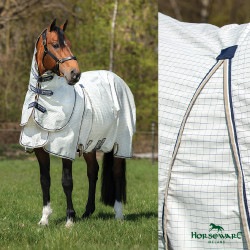Capa anti-moscas Horseware Rambo Optimo Supreme Summer Sheet Plus CarreauxMarine / gris orage / argent Motivos