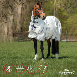 Capa anti-moscas Horseware Rambo Optimo Supreme Summer Sheet Plus CarreauxMarine / gris orage / argent Motivos