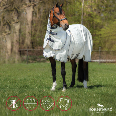 Capa anti-moscas Horseware Rambo Optimo Supreme Summer Sheet Plus CarreauxMarine / gris orage / argent Capa anti-moscas Horseware Rambo Optimo Supreme Summer Sheet Plus CarreauxMarine / gris orage / argent