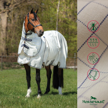 Capa anti-moscas Horseware Rambo Optimo Supreme Summer Sheet Plus CarreauxMarine / gris orage / argent Capa anti-moscas Horseware Rambo Optimo Supreme Summer Sheet Plus CarreauxMarine / gris orage / argent