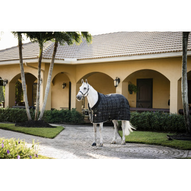 Cobertura de estábulo Horseware Rhino 350g VL Preto / xadrez branco cinza Cobertura de estábulo Horseware Rhino 350g VL Preto / xadrez branco cinza