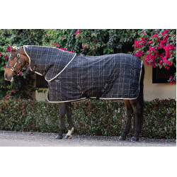 Cobertura de estábulo Horseware Rhino 350g VL Preto / xadrez branco cinza Cobertura de estábulo Horseware Rhino 350g VL Preto / xadrez branco cinza