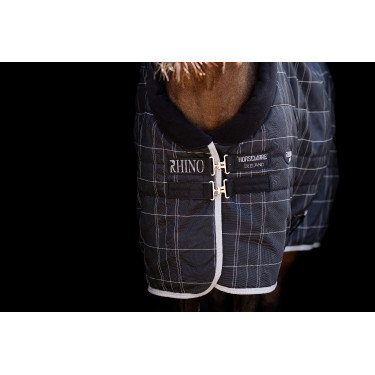 Cobertura de estábulo Horseware Rhino Pônei 250g VL Preto / xadrez branco cinza