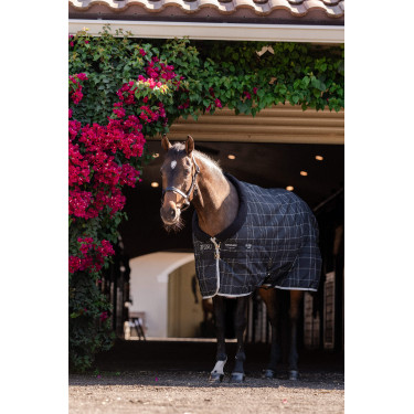 Cobertura de estábulo Horseware Rhino Pônei 250g VL Preto / xadrez branco cinza