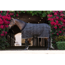 Cobertura de estábulo Horseware Rhino Pônei 250g VL Preto / xadrez branco cinza