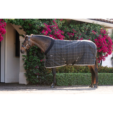 Cobertura de estábulo Horseware Rhino Pônei 250g VL Preto / xadrez branco cinza