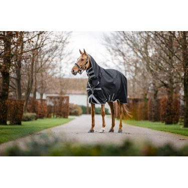 Capa Horseware Amigo 1200D Integrated Turnout 50g Preto / cinza titânio / prata