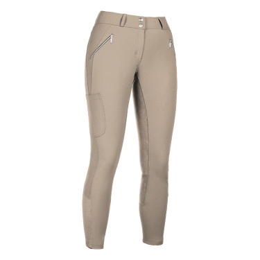 Calça HKM Lia cintura alta fundo 1/1 em Alos Bege Calça HKM Lia cintura alta fundo 1/1 em Alos Bege