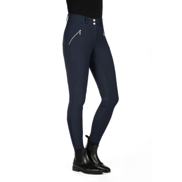Calça HKM Lia cintura alta fundo 1/1 em Alos Azul escuro Calça HKM Lia cintura alta fundo 1/1 em Alos Azul escuro