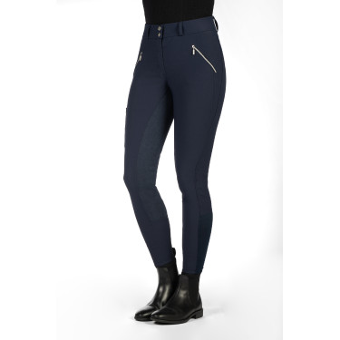 Calça HKM Lia cintura alta fundo 1/1 em Alos Azul escuro Calça HKM Lia cintura alta fundo 1/1 em Alos Azul escuro