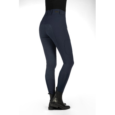 Calça HKM Lia cintura alta fundo 1/1 em Alos Azul escuro Calça HKM Lia cintura alta fundo 1/1 em Alos Azul escuro
