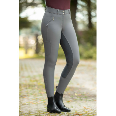 Calça HKM Lia cintura alta fundo 1/1 em Alos Cinzento Calça HKM Lia cintura alta fundo 1/1 em Alos Cinzento
