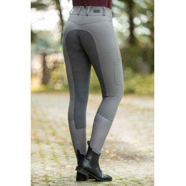 Calça HKM Lia cintura alta fundo 1/1 em Alos Cinzento Calça HKM Lia cintura alta fundo 1/1 em Alos Cinzento