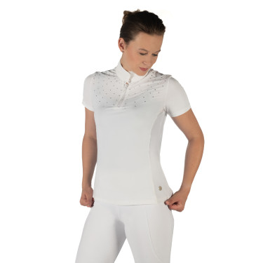 Polo de competição HKM Skadi de manga curta feminino Branco Polo de competição HKM Skadi de manga curta feminino Branco