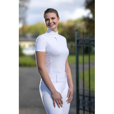 Polo de competição HKM Skadi de manga curta feminino Branco Polo de competição HKM Skadi de manga curta feminino Branco