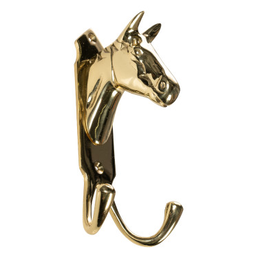 Suporte para cabeça de cavalo HKM com gancho duplo de latão Suporte para cabeça de cavalo HKM com gancho duplo de latão