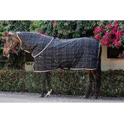 Cobre-pescoço de estábulo Horseware Rhino 200g Preto / xadrez branco cinza
