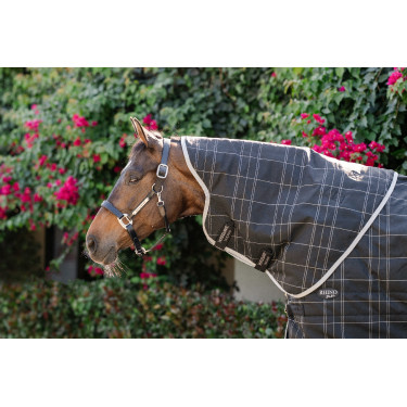 Cobre-pescoço de estábulo Horseware Rhino 200g Preto / xadrez branco cinza