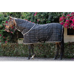 Cobre-pescoço de estábulo Horseware Rhino 200g Preto / xadrez branco cinza