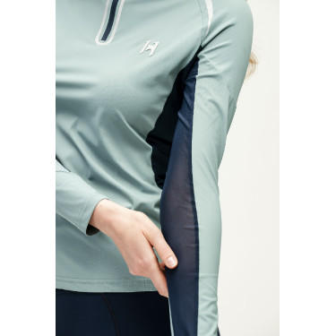 Polo 1/4 zíper Horseware Stamina de mangas compridas Sábio Azul