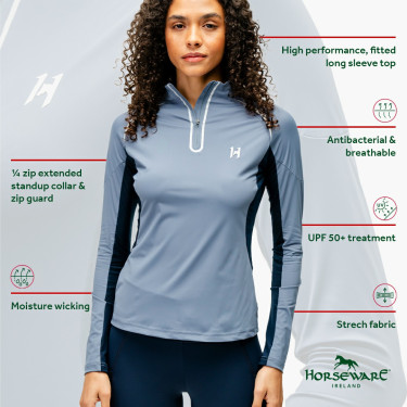 Polo 1/4 zíper Horseware Stamina de mangas compridas Polo 1/4 zíper Horseware Stamina de mangas compridas