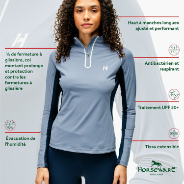 Polo 1/4 zíper Horseware Stamina de mangas compridas Polo 1/4 zíper Horseware Stamina de mangas compridas