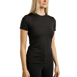 T-shirt de malha de mangas curtas Montar MoStella com logótipo impresso a laser para mulher Preto