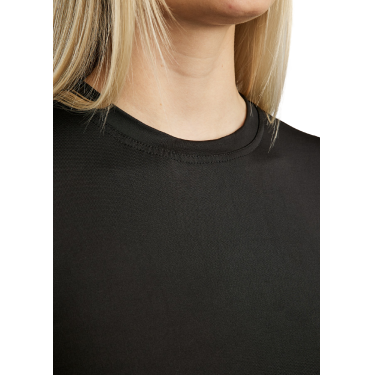 T-shirt de malha de mangas curtas Montar MoStella com logótipo impresso a laser para mulher Preto T-shirt de malha de mangas curtas Montar MoStella com logótipo impresso a laser para mulher Preto