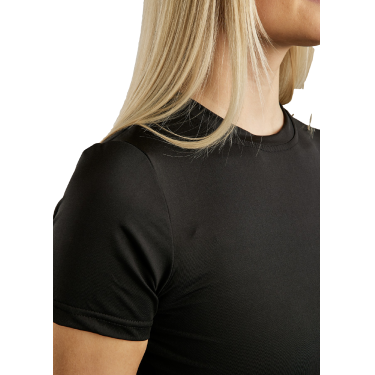 T-shirt de malha de mangas curtas Montar MoStella com logótipo impresso a laser para mulher Preto T-shirt de malha de mangas curtas Montar MoStella com logótipo impresso a laser para mulher Preto