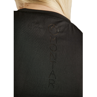 T-shirt de malha de mangas curtas Montar MoStella com logótipo impresso a laser para mulher Preto T-shirt de malha de mangas curtas Montar MoStella com logótipo impresso a laser para mulher Preto