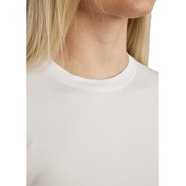 T-shirt de malha de mangas curtas Montar MoStella com logótipo impresso a laser para mulher T-shirt de malha de mangas curtas Montar MoStella com logótipo impresso a laser para mulher