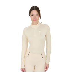 Camada base ajustada de manga comprida feminina em tecido técnico Equestro Branco antigo / castanho